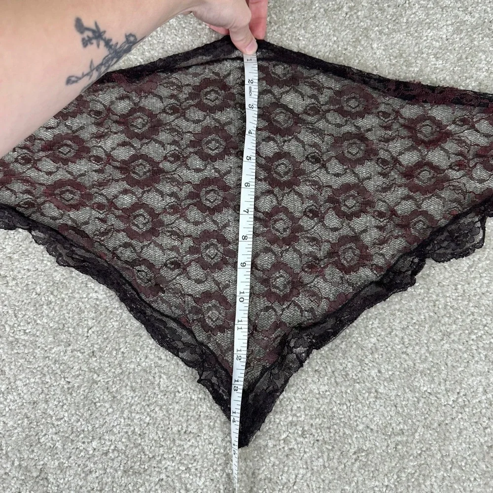 Vintage Floral Lace Triangle Hair Scarf Bandana Black Burgundy Goth Whimsigoth
